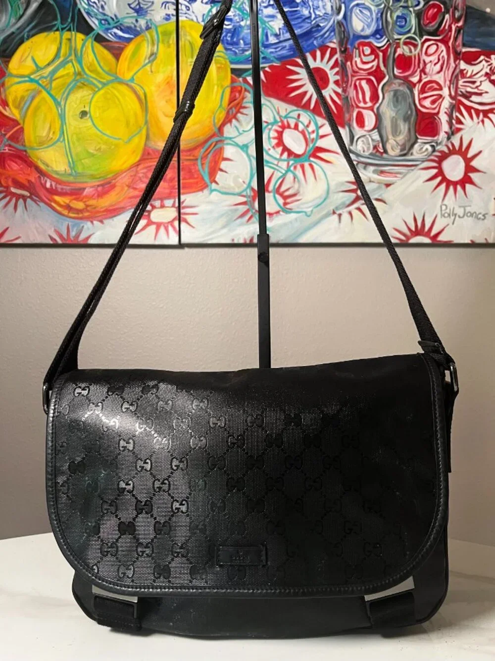 Gucci GG Imprime Monogram Double Buckle Flap Messenger Bag